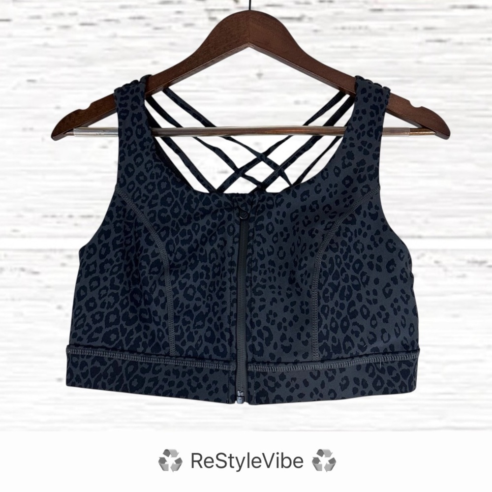 torrid Black Leopard Print Strappy Zip-Front Sports Bra